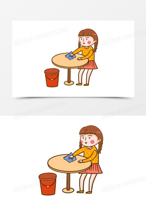 擦桌子简笔画女孩图片