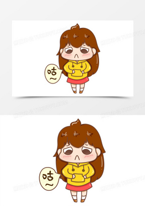 卡通女孩捂肚子饥饿表情