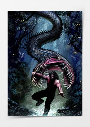 狰狞吞噬人的蟒蛇海报背景