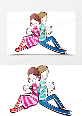 两人背靠背图片卡通