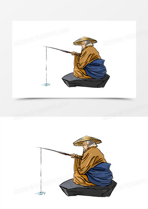 着的小孩201卡通垂钓父子矢量素材1227中式古风水墨江边垂钓荷叶banne