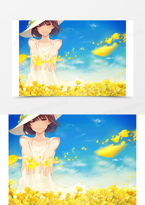 漫画清新黄花花海