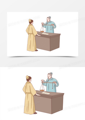 手绘传统医学看病抓药药铺场景素材