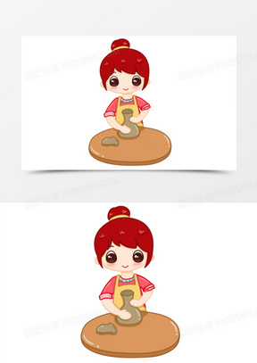 卡通女孩做泥塑免抠元素