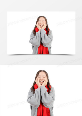 女生开心害羞托腮动作免抠实拍元素