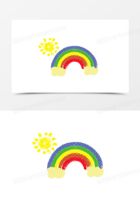 创意矢量蜡笔感小彩虹免抠元素