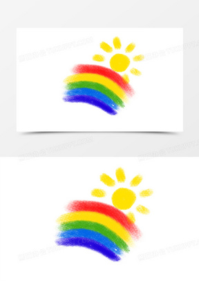 蜡笔手绘卡通可爱彩虹免抠元素