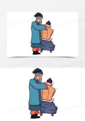 手绘卡通老中医针灸治疗免抠场景元素