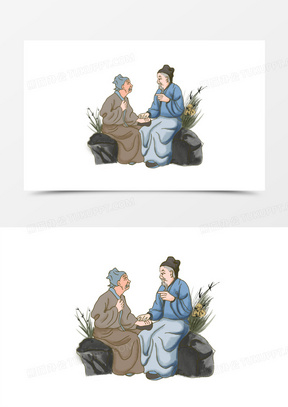 手绘古代老中医把脉看病免抠元素