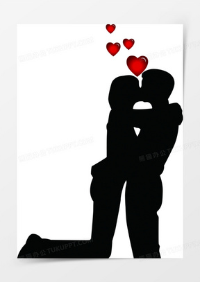 墨迹相吻情侣红色爱心