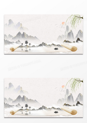 中国风画卷山水水墨画意境创意中国风背景