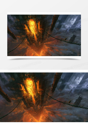 玄幻恶魔火焰高塔海报背景