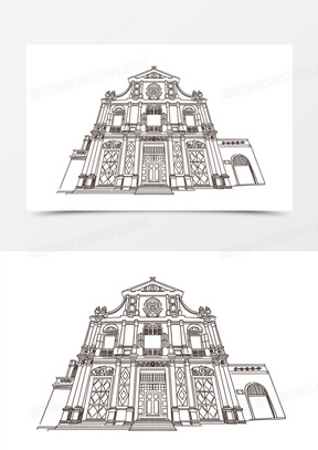 手绘线稿澳门玫瑰堂免抠元素