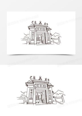 手绘线稿澳门妈阁庙免抠元素