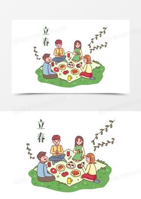 手绘立春踏青野餐春季郊游场景素材