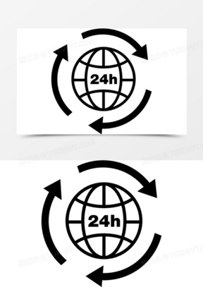 24个小时的地球电网符号箭头环绕图标