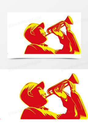 黄红色吹响号角的人