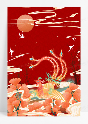 红色中国风国潮凤凰背景
