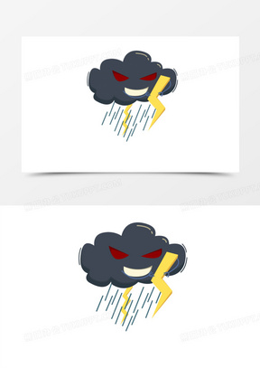 手绘卡通闪电乌云打雷免抠元素