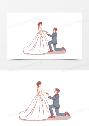 手绘情侣单膝跪地求婚场景素材