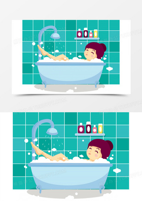 可爱卡通泡泡浴矢量图