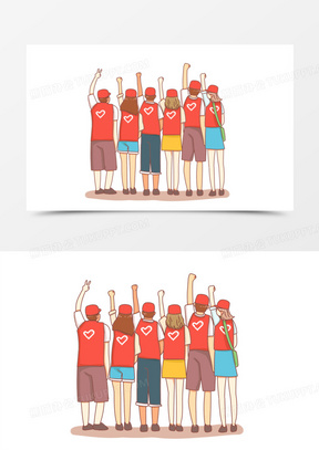 手绘卡通志愿者背影场景素材