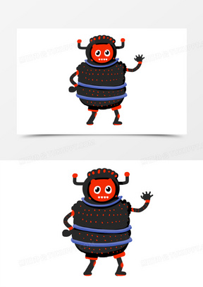 手绘卡通圆鼓鼓的黑色可爱怪物元素