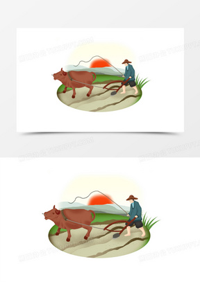 牛耕地图片插画图片