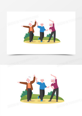 手绘卡通大妈大爷锻炼健身免抠元素