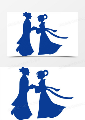 蓝色古代情侣剪影七夕情人节