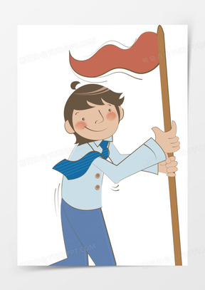 拿着红旗的男孩矢量图