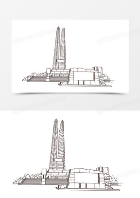 手绘线稿唐山抗震纪念碑免抠装饰元素