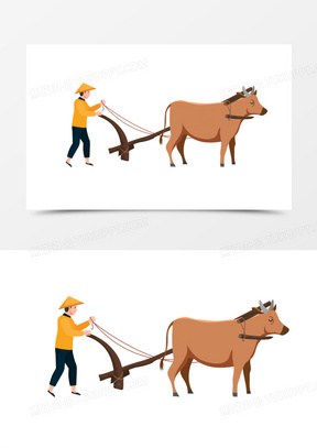 牛耕地图片插画图片
