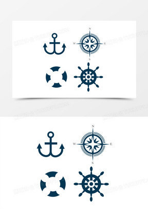 一组扁平蓝色航海图标免抠元素