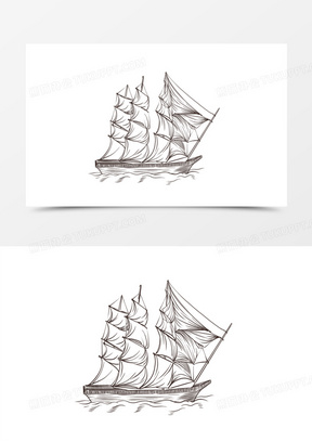 手绘线稿帆船免抠装饰元素