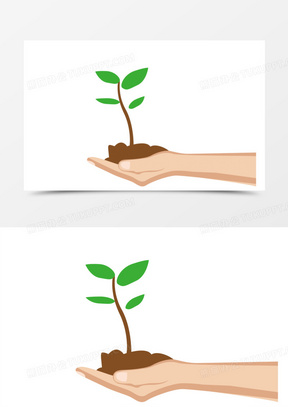 手捧卡通手捧小树苗免抠元素