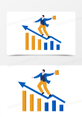 卡通手绘销售业绩稳步上升元素