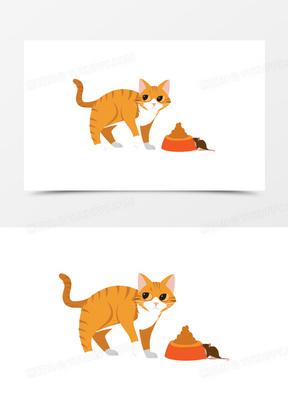 卡通手绘老鼠偷吃猫咪食物素材