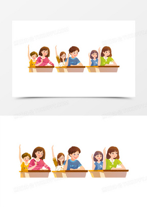 卡通手绘小朋友上课举手回答问题元素