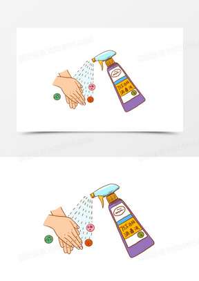 卡通手绘消毒喷雾清洁双手元素