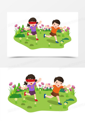 卡通手绘小朋友玩捉迷藏矢量元素