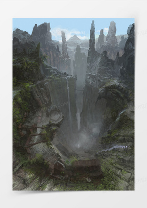 手绘动漫插画悬崖峭壁