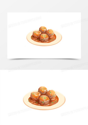 手绘食物菜品红烧狮子头素材