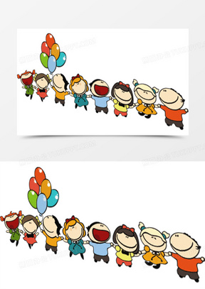 成排的卡通小孩子六一儿童节