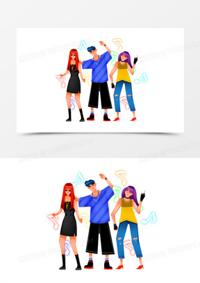 卡通手绘多人蹦迪免抠元素