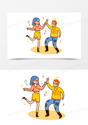 卡通手绘男女蹦迪插画元素