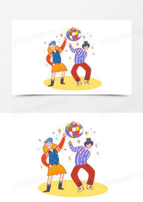 卡通手绘男女蹦迪插画元素2