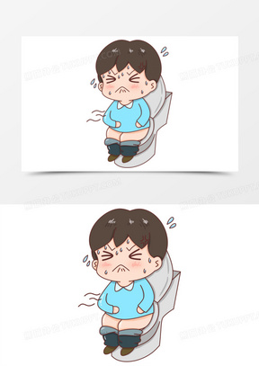 卡通手绘男生便秘难受元素