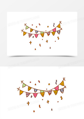 彩旗免抠装饰元素181手绘插画风小红旗免抠元素4252手绘卡通边框矢量