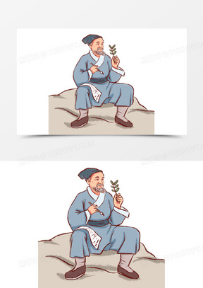 手绘古代医师张仲景上山采药场景素材